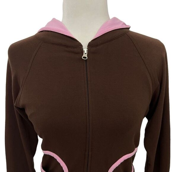 Zoe San Fran New W Tags !! From Neiman’s Dark Brown Large Pink Full Zip Hooded J - Picture 2 of 13